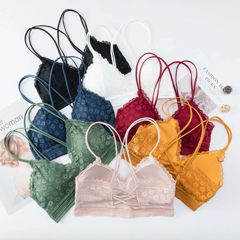 Top Trends: Sexy Bra Women Lace Bralette Wire Free Brassiere Push Up Underwear Padded Female Thin Shoulder Strap Soft Ladies Lingerie Shoppable Styles