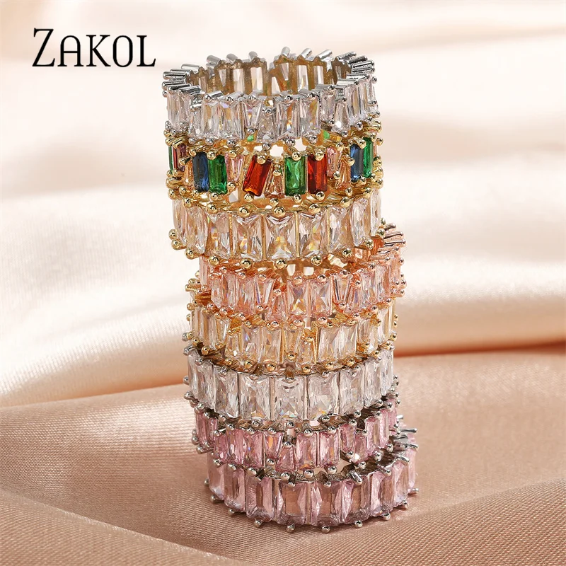 Top Trends: ZAKOL Fashion Murtilcolor Baguette Zirconia Rings For Women Marquise Crystal Men Ring Wedding Party Jewelry Gift Shoppable Styles