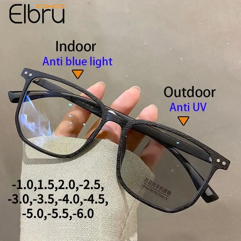 Top Trends: Elbru Photochromic Myopia Glasses Women Men Vintage Anti Blue Light Nearsighted Colorchange Eyeglasses Diopters 0-1-1.5-2-2.5-6 Shoppable Styles