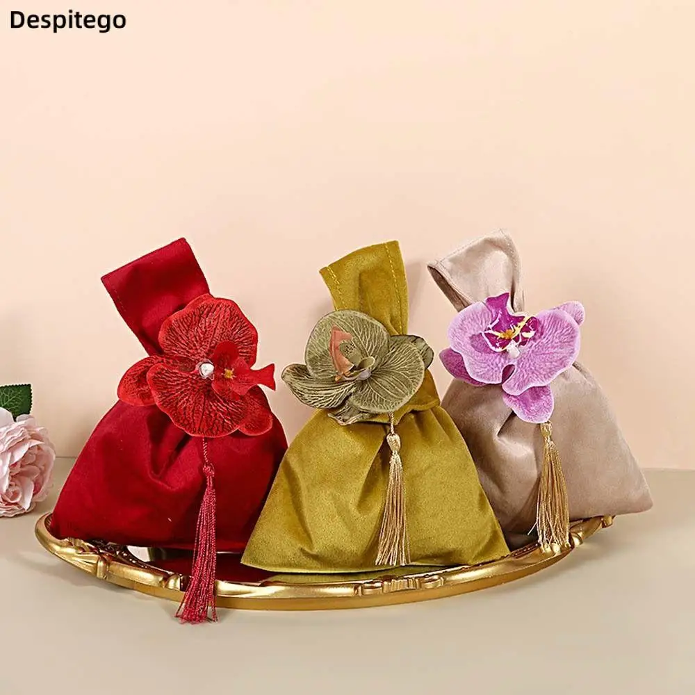 Top Trends: Ins Velvet Knot Handbag Flower Tassel Wrist Bag Korean Festive Sugar Bag Tote Bag Vest Shape Large Capacity Wedding Candy Bag Shoppable Styles