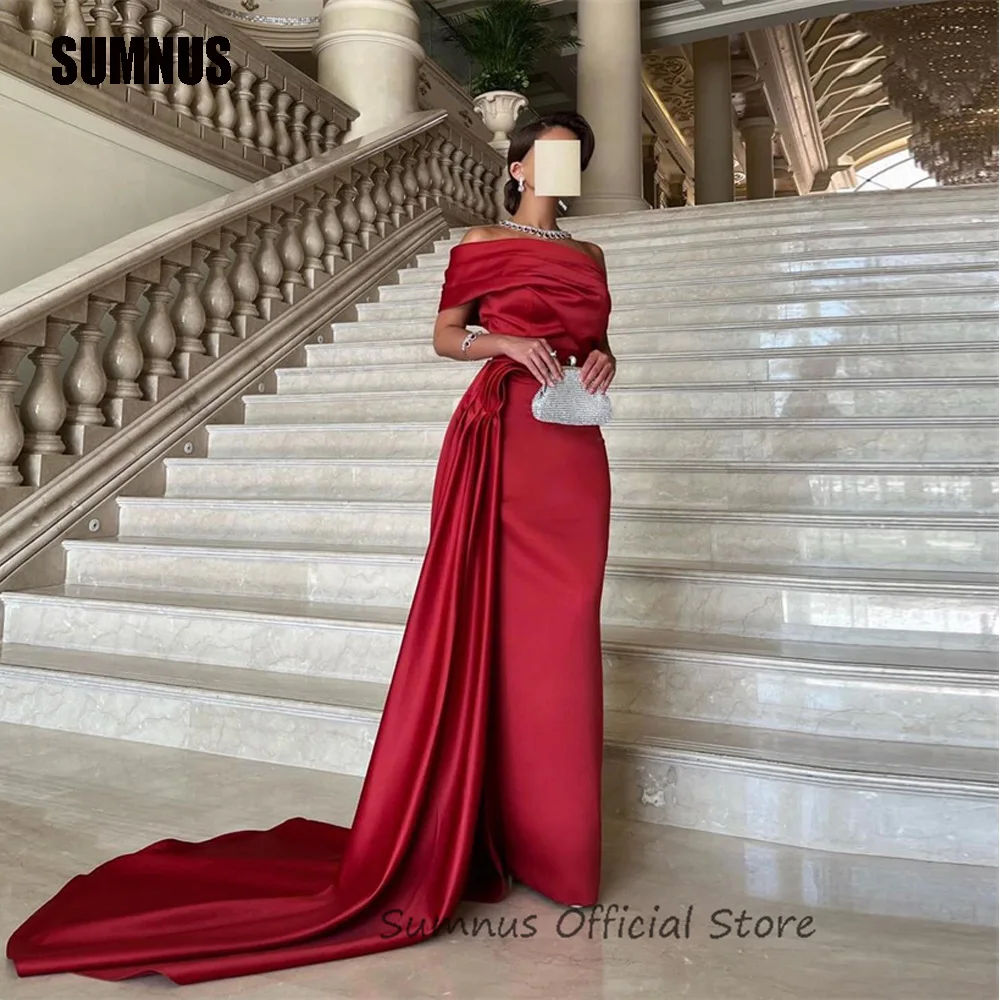 Top Trends: SUMNUS Red Satin Mermaid Evening Dresses One Shoulder Sheath Formal Prom Dress Arabia Dubai Celebrate Party Gowns With Train Shoppable Styles