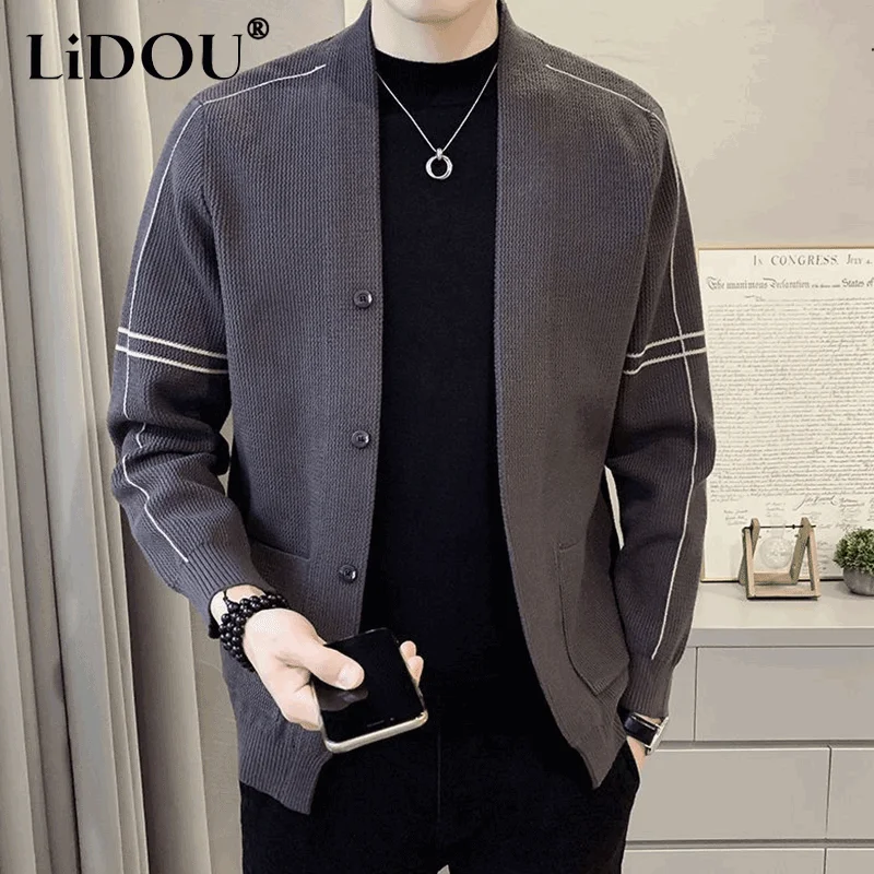 Top Trends: Autumn Winter New Fashion Temperament Simple Korean Sweater Man Gentle Knitwear Solid Color Loose Male Tops Streetwear Clothes Shoppable Styles