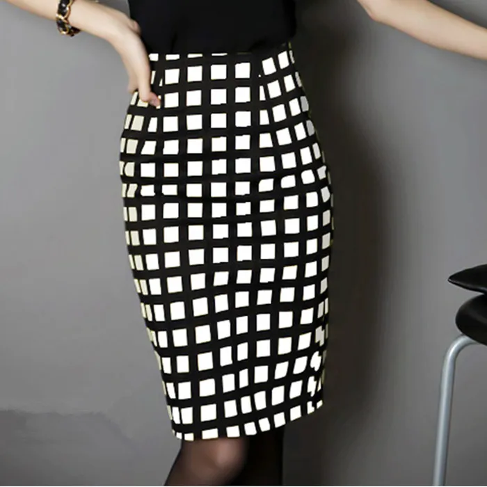 Top Trends: New Plaid Bag Hip Skirt Large Size S-5XL Casual Skirt Ladies Temperament High Waist Stretch Pencil Skirt Office Shoppable Styles