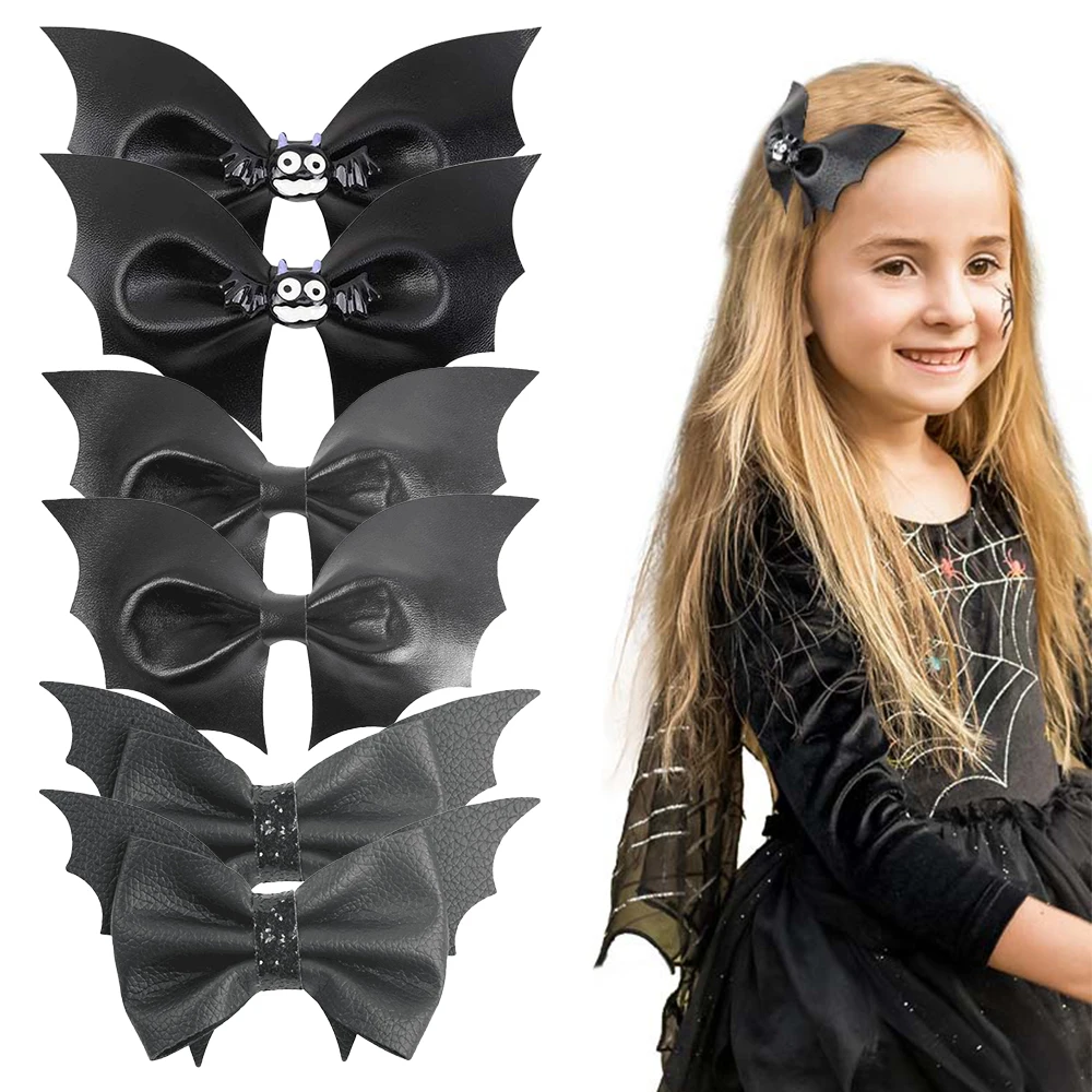 Top Trends: Ncmama Halloween Bat Hair Clips For Women Girl Black PU Leather Wings Hairpin Hairgrip Barrettes Kids Headdress Hair Accessories Shoppable Styles