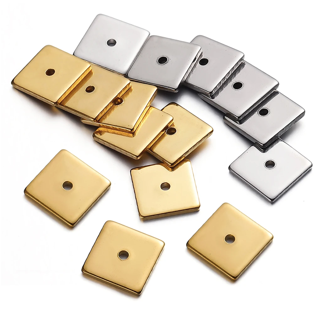 Top Trends: 50pcs 8mm Stainless Steel Square Flat Spacer Beads Loose Beads Hole 1.3mm Gold Color Bead For Jewelry Making DIY Wholesale Shoppable Styles