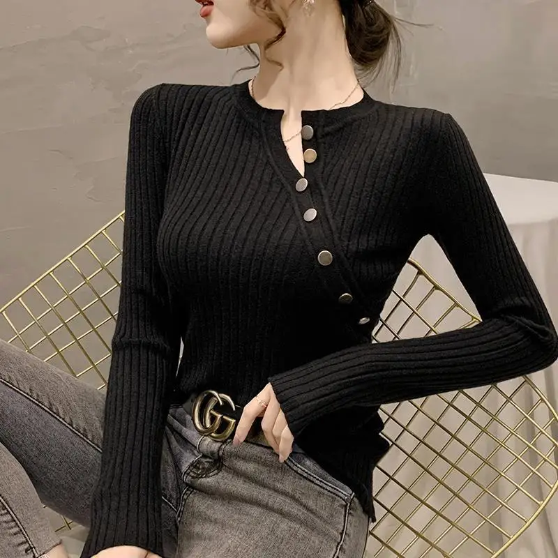 Top Trends: Fashion O-Neck Spliced Button Korean Blouse Women&#039;s Clothing 2022 Autumn New Casual Pullovers All-match Office Lady Shirt Shoppable Styles