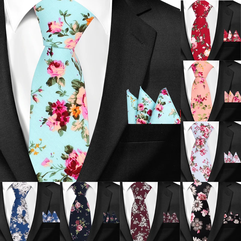 Top Trends: New Casual Floral Cotton Ties And Pocket Square Sets Flower Print Skinny Necktie For Men Mens Neck Tie Cravat 6cm Slim Neckties Shoppable Styles