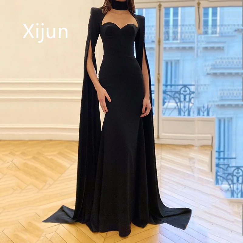 Top Trends: Xijun Black Mermaid Evening Dresses Floor-length Party Dress Shawl Sweetheart Prom Gowns Slit Sleeve Vestidos De Noche 2023 Shoppable Styles