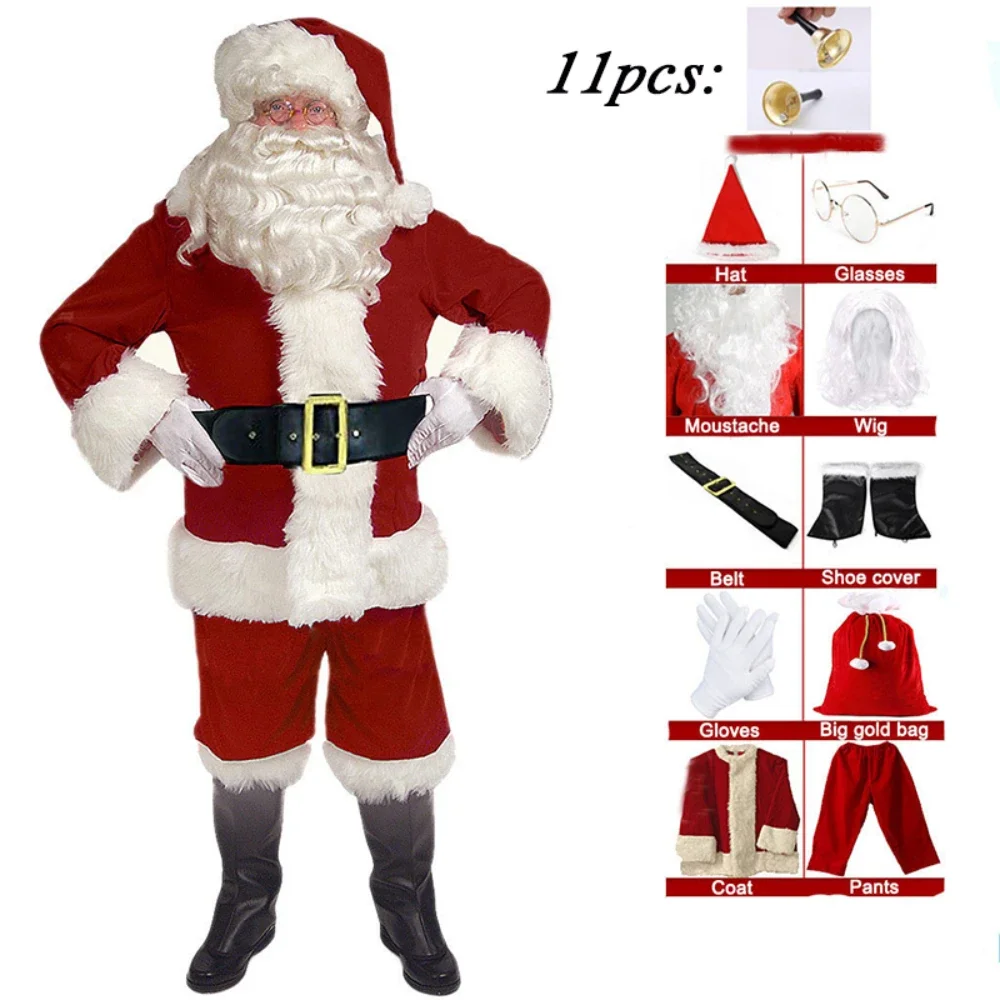 Top Trends: Christmas Santa Claus Cosplay Costume Deluxe Red Velvet Christmas Dress Up Outfit For Adult Men Santa Xmas Suit New Year Party Shoppable Styles