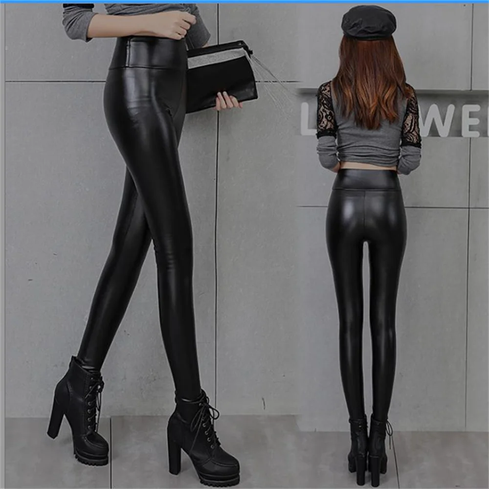 Top Trends: Waterproof Elastic Black Leather Women Pants Autumn Winter Leggings With Pockets High Waist Seamless Booty Lifting Ankle-Length Shoppable Styles - Image 6