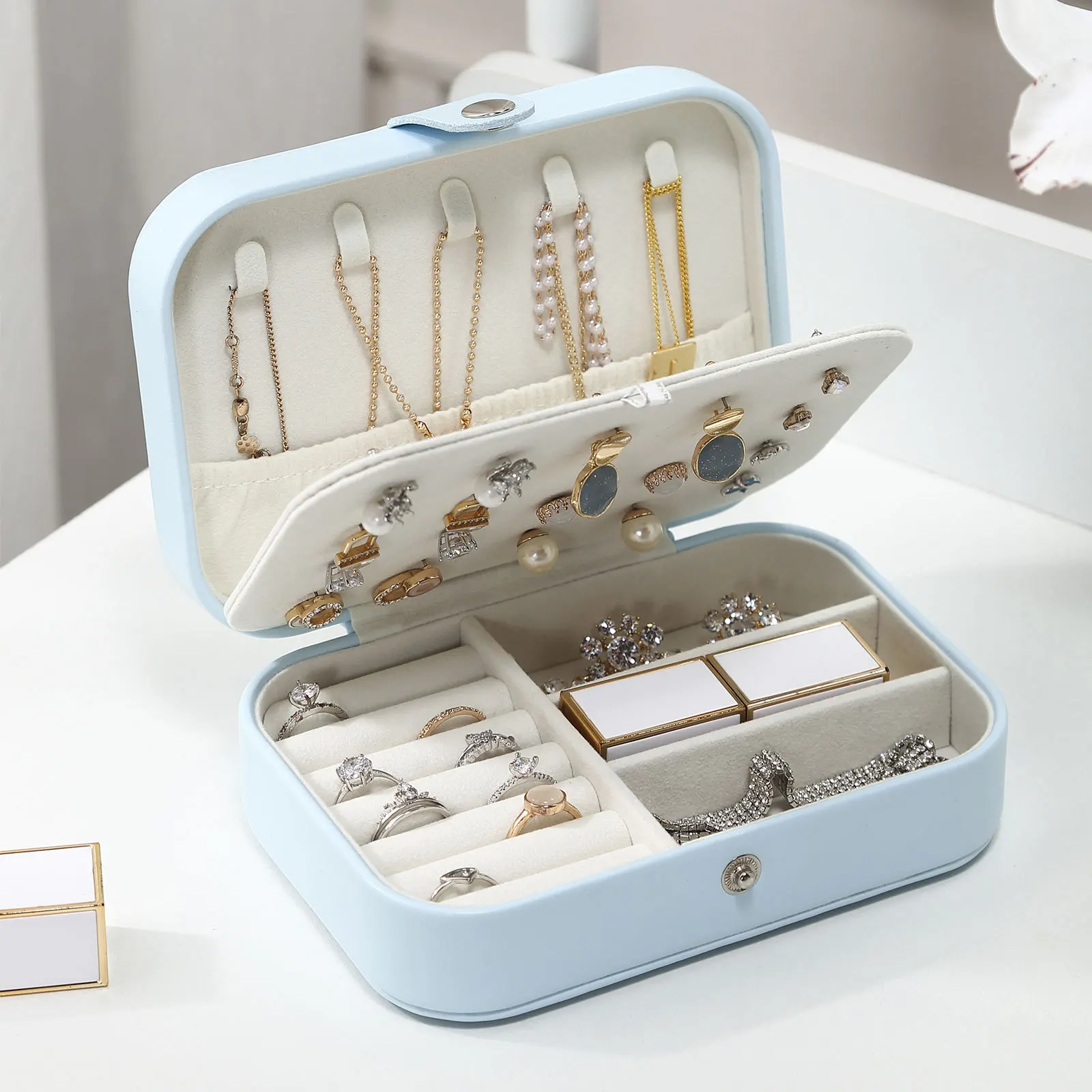 Top Trends: 2022 Portable Jewelry Box Jewelry Organizer Display Travel Jewelry Case Boxes Button Leather Storage Zipper Jewelers Joyero Shoppable Styles