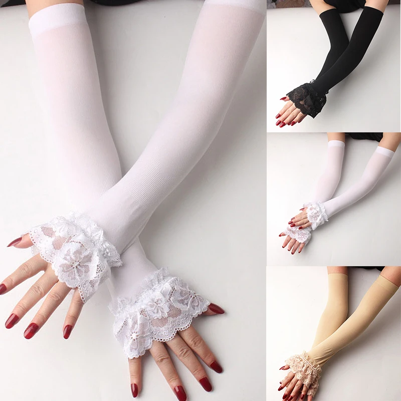 Top Trends: Elastic Arm Sleeve Women Driving Gloves Arm Sleeve Sunscreen Long Fingerless Lace DIY Mittens Covered Sexy Gloves Sun Protection Shoppable Styles