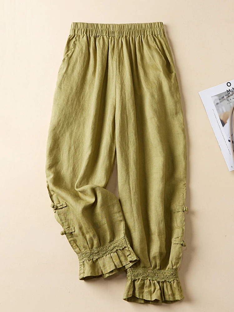 Top Trends: Literary Retro Buttons Cotton Bloomers 2023 New Autumn Winter High Waist Slim Thin Trousers Casual Loose Harem Pants For Women Shoppable Styles