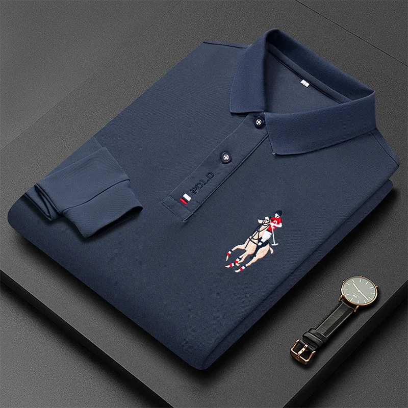 Top Trends: 2023 New Breathable Jacket Luxury Men's Cotton Embroidered Business Long Sleeve POLO Shirt Solid Color Lapel Men Casual Shoppable Styles