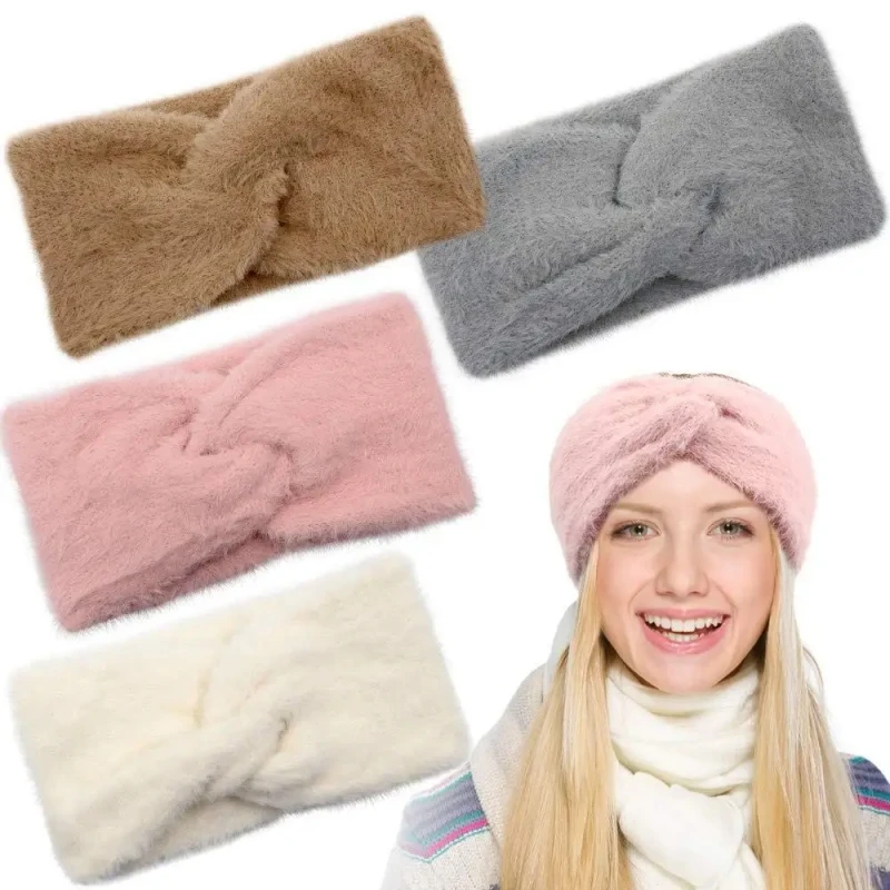 Top Trends: Cashmere Cross Headbands Winter Imitation Mink Women Hairband Wide Warm Twist Stretch Headwrap Knot Fluffy Ear Warmer Turban Shoppable Styles