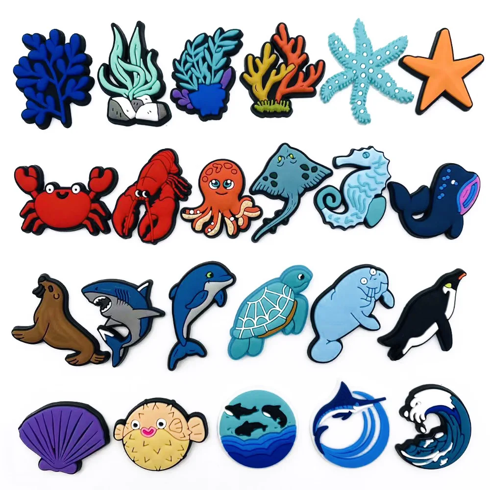 Top Trends: 1-23Pcs Ocean World Shoe Charms For Clogs Sandals Buckle Decoration PVC Shoe Accessories With Pins Sea Animal Shoppable Styles