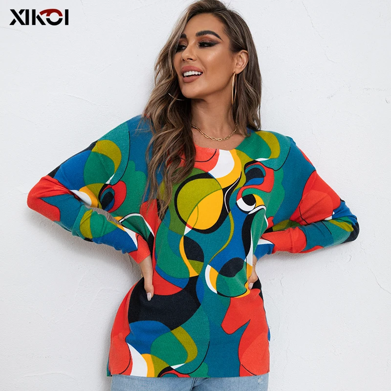 Top Trends: XIKOI Long Sleeve Women Casual Sweaters Pullover Loose Artsy Graphic Oversized Sweater Winter Clothes For Women Fashion 2022 Shoppable Styles