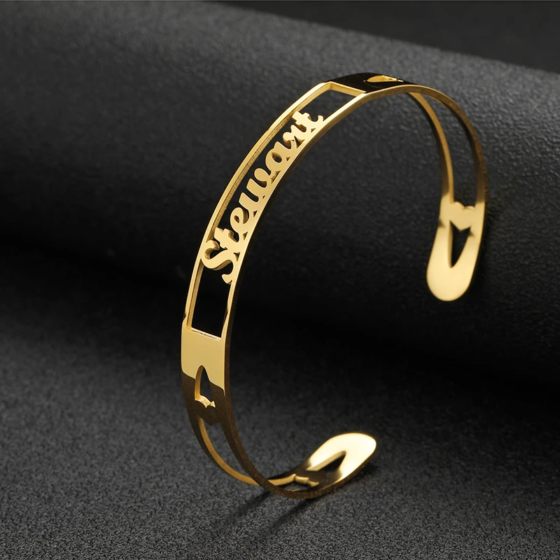 Top Trends: Kcaco Customized 6mm Width Gold Plated Name Heart Bracelet 190mm Length Adjustable Stainless Steel Letters Bangle Birthday Gift Shoppable Styles - Image 4