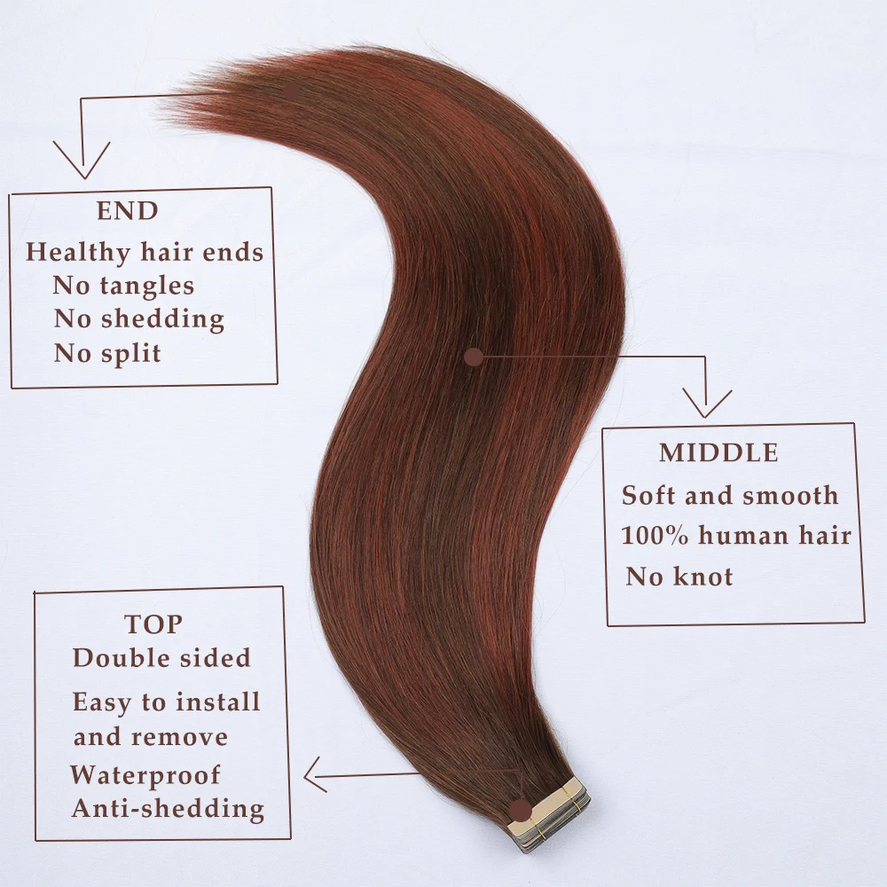 Top Trends: Tape In Hair Extensions 100% Human Hair Straight Seamless Skin Weft Adhesive Double Sided Tape Ends High Quality 20PCS / PACK Shoppable Styles - Image 4