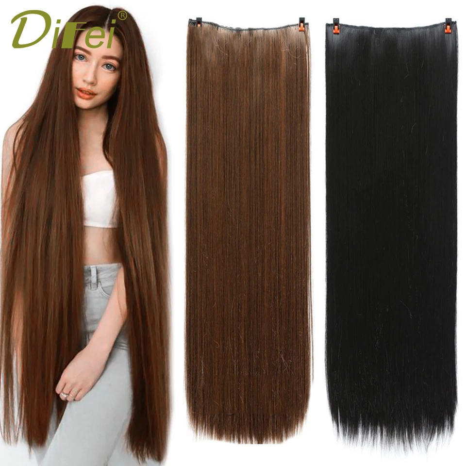 Top Trends: DIFEI 5 Clips Synthetic Hair Long Straight Clip In Hair Extensions Natural False Hair Black Brown Hair Pieces For Women Shoppable Styles