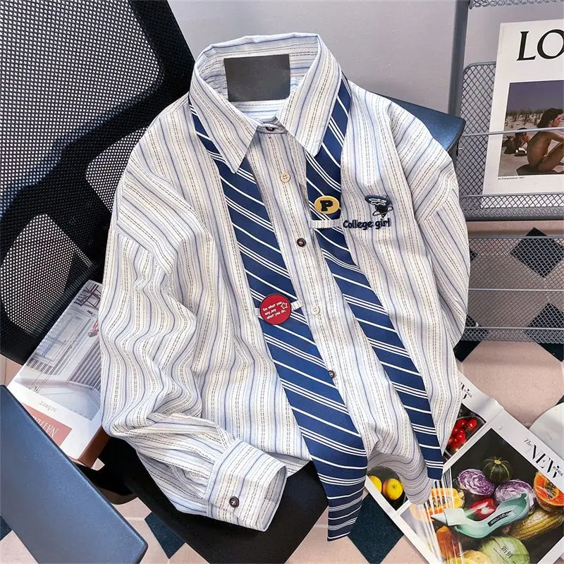 Top Trends: 2023 New Spring And Autumn Fashion Loose Relaxed College Style Tie High Grade American Retro Art Stripe Men&#039;s Simple Shirt Shoppable Styles