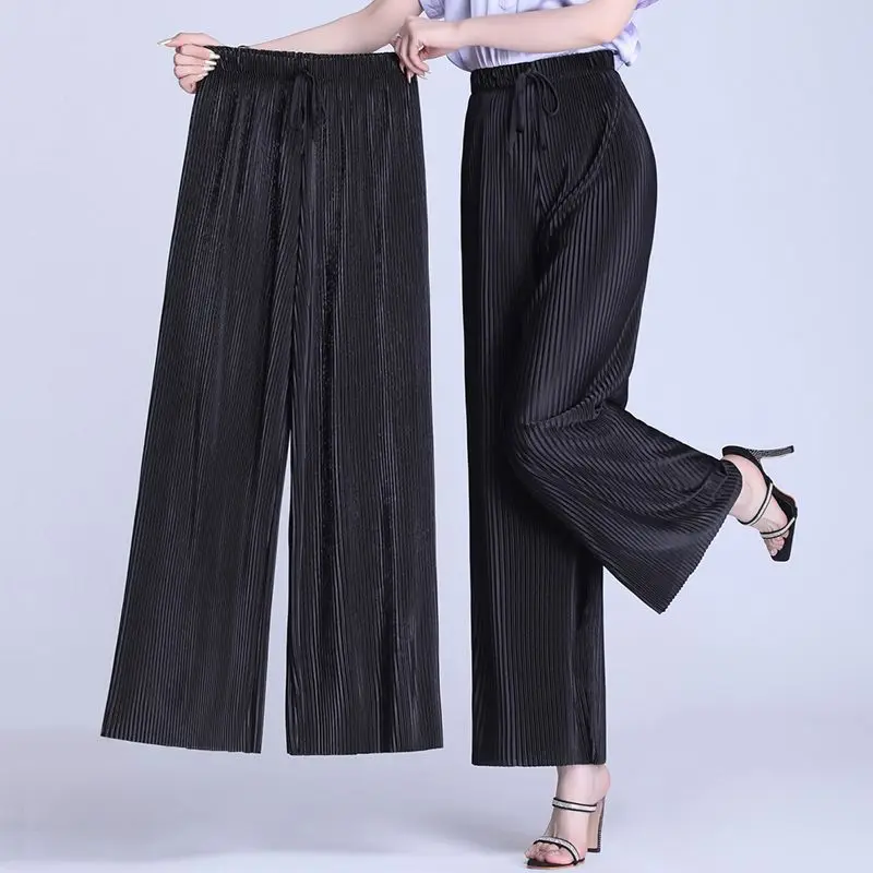 Top Trends: Spring Summer Harajuku Pleate Oversize Wide Leg Pants Lace-up High Waist Elastic Woman Solid Fashion Casual Straight Trousers Shoppable Styles - Image 2