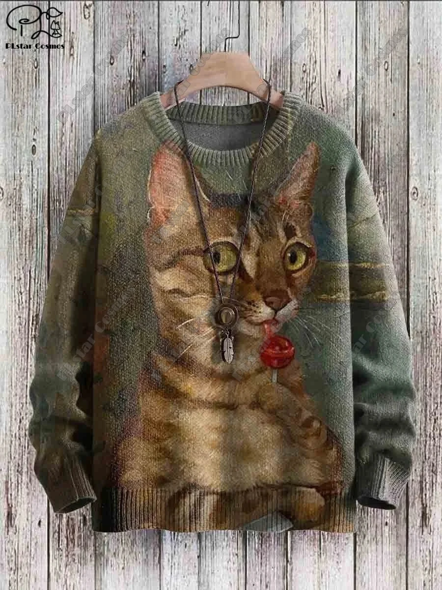 Top Trends: PLstar Cosmos New 3D Printed Animal Series Cat Pattern Ugly Sweater Street Casual Winter Sweater M-2 Shoppable Styles