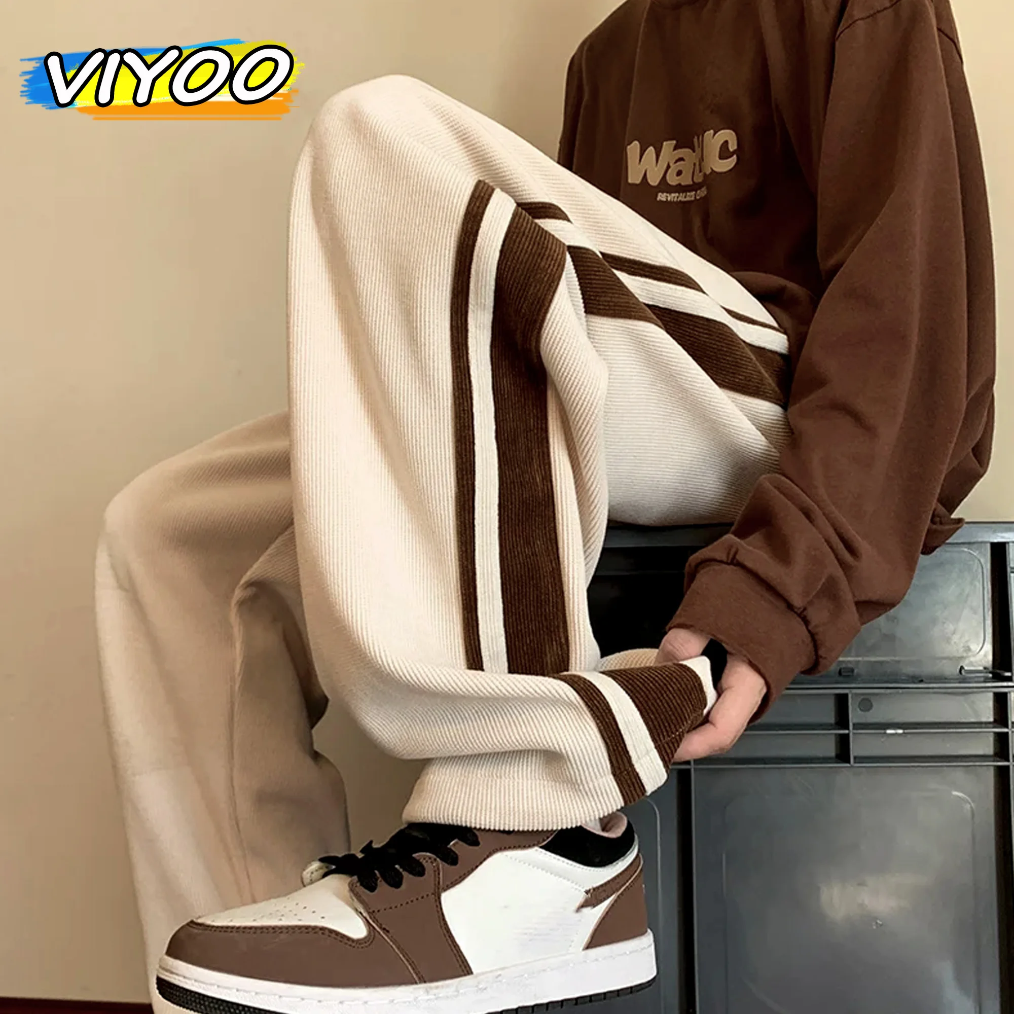 Top Trends: Men&#039;s Y2K Pants Baggy Striped Sweatpants Brown Corduroy Straight Leg Pants Hip Hop Streetwear Harajuku Trousers Casual Pants Men Shoppable Styles