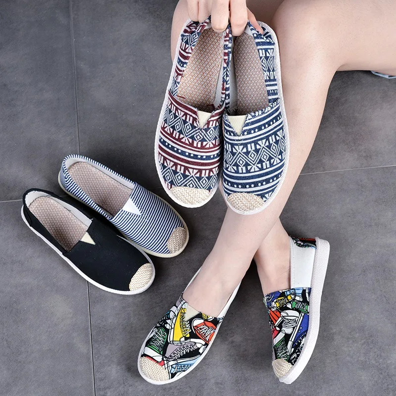 Top Trends: Fashion Women Slip On Flats Print Flat Bottom Light Mesh Lazy Fisherman Shoes Canvas Breathable Flat Women&#039;s Single Shoes Shoppable Styles