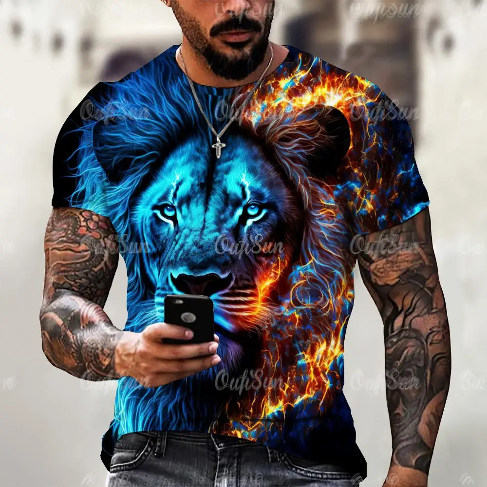 Top Trends: 2024 Summer Men's T-Shirt Animal Printed Tops For Men Oversized T-Shirt Men's Clothing Streetwear Short Sleeve Shirts Tiger Lion Shoppable Styles