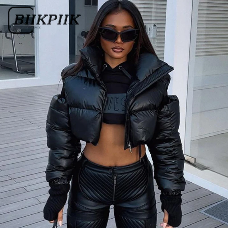 Top Trends: BIIKPIIK Streetwear Hollow Out Solid Puffer For Women Casual Zip Up Long Sleeve Turtleneck Autumn Winter Coats Fashion Jackets Shoppable Styles