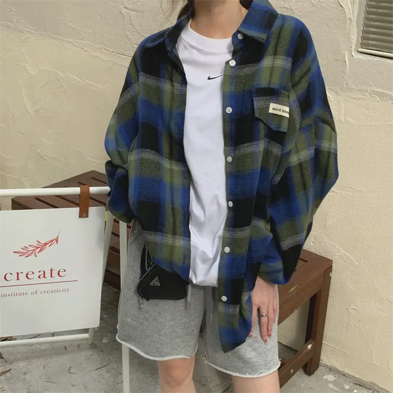 Top Trends: Casual Korean Turn-down Collar Plaid Shirt Women's Clothing New Loose Fashionable Vintage Single-breasted Blouse For Female Shoppable Styles