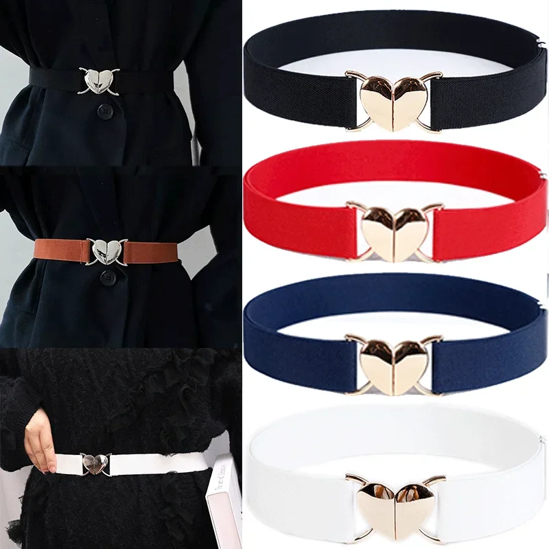 Top Trends: Belts For Women Black Simple Waist Elastic Ladies Band Love Heart Buckle Decoration Coat Sweater Fashion Dress Accessories Shoppable Styles