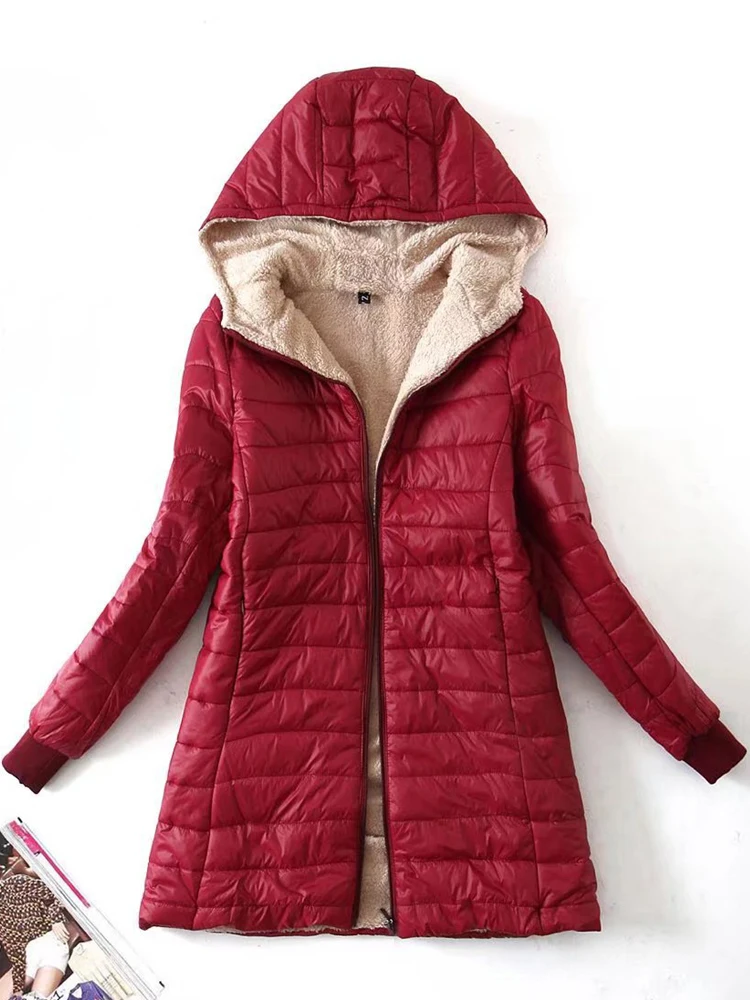 Top Trends: Women Quilted Parkas 2023 New Winter Imitation Lamb Fleece Jackets Mid Length Warm Overcoat Hooded Cotton-padded Outerwear Coat Shoppable Styles