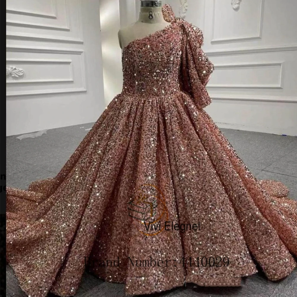 Top Trends: Gliter Sequined Flower Girl Dresses For Girls 2023 Real Picture One Shouler A Line Wedding Party Gowns Court Train فساتين بنات ص Shoppable Styles