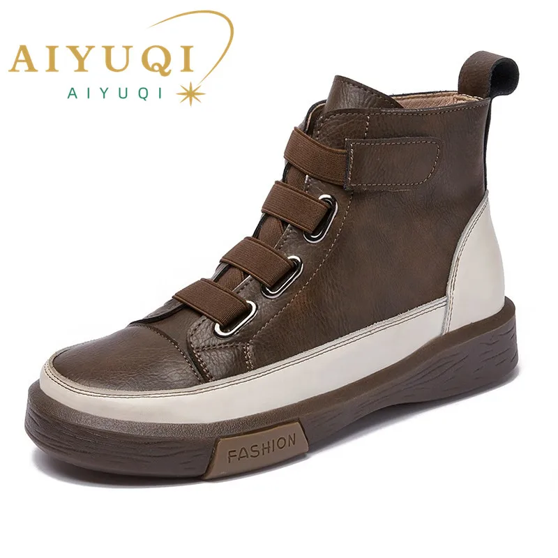 Top Trends: AIYUQI Women Winter Shoes Flat Genuine Leather 2024 Antique Color Matching Front Tie Ladies Boots Trend Girl Student Shoes Shoppable Styles