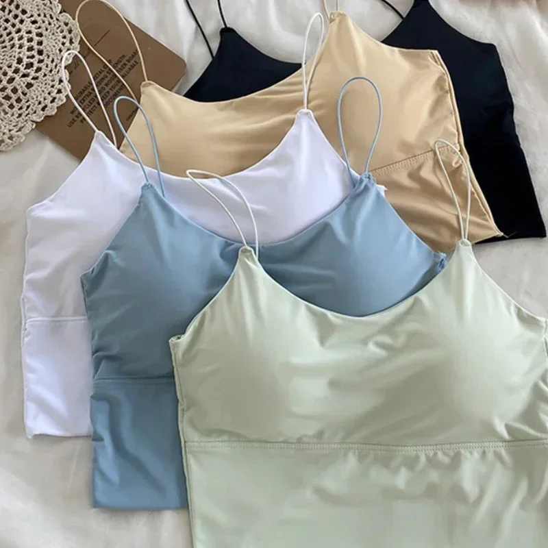 Top Trends: Women Summer Vest Tops Sleeveless Cotton Bustier With Pads Soft Elastic Wear-resistant Vest Crop Top Seamless Bralette Tees Shoppable Styles