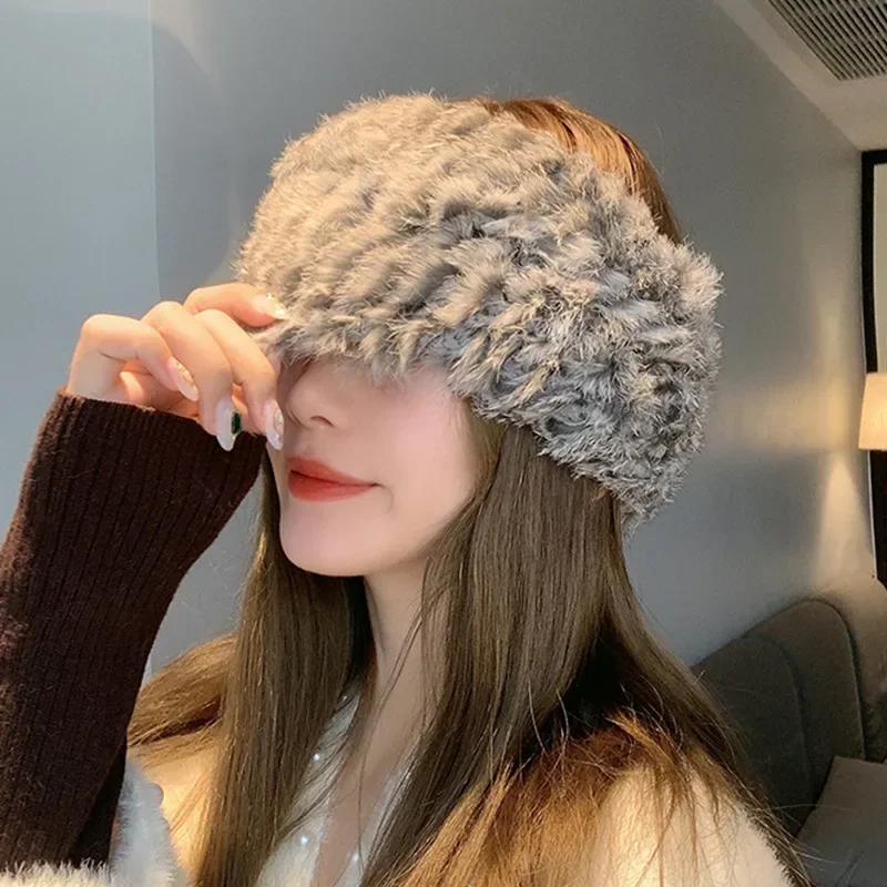 Top Trends: Autumn Winter Knitted Real Rabbit Fur Headband For Women Fluffy Elastic Hair Bands Ring For Ladies Hair Ties резинка для волос Shoppable Styles - Image 3