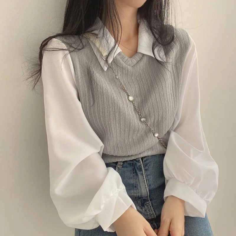 Top Trends: Korean Shirts Women Chic Fake Two Thicked Shirt Elegant Spring Autumn Long Sleeve Fashion Streetwear Casual Female Blouses Tops Shoppable Styles - Image 2