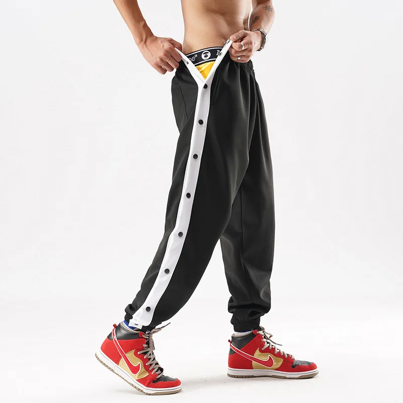 Top Trends: Men Clothing 2022 New Button Tear Away Pants Casual Pants Splicing Basketball Training Sweatpants With Pockets Roupas Masculinas Shoppable Styles