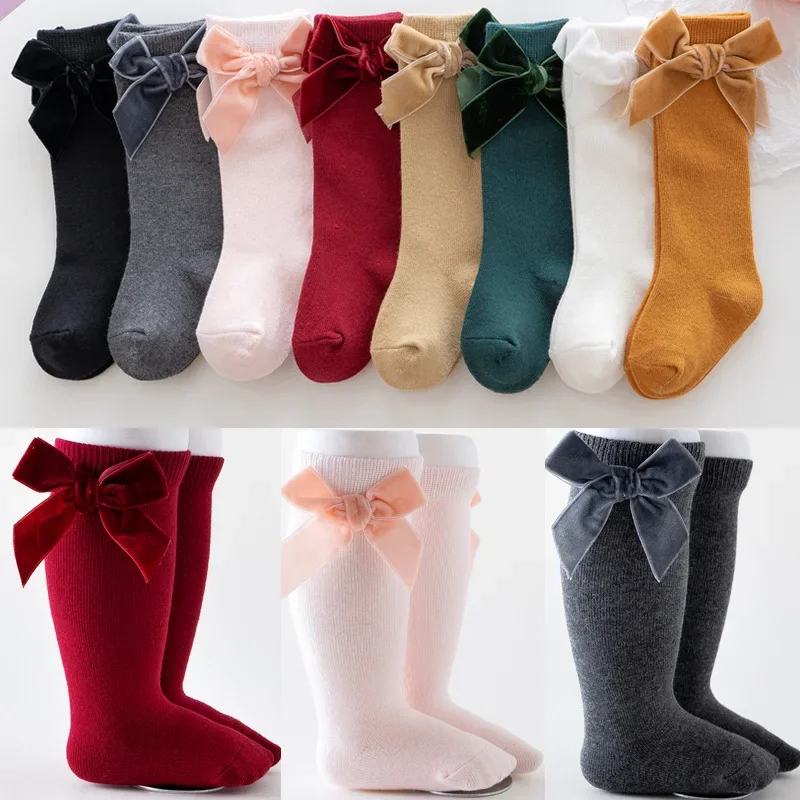 Top Trends: 2024 New Spanish Velvet Big Bow Baby Knee High Socks Newborn Baby Girl Clothes For 0-3y Baby Stuff Princess Socks Shoppable Styles