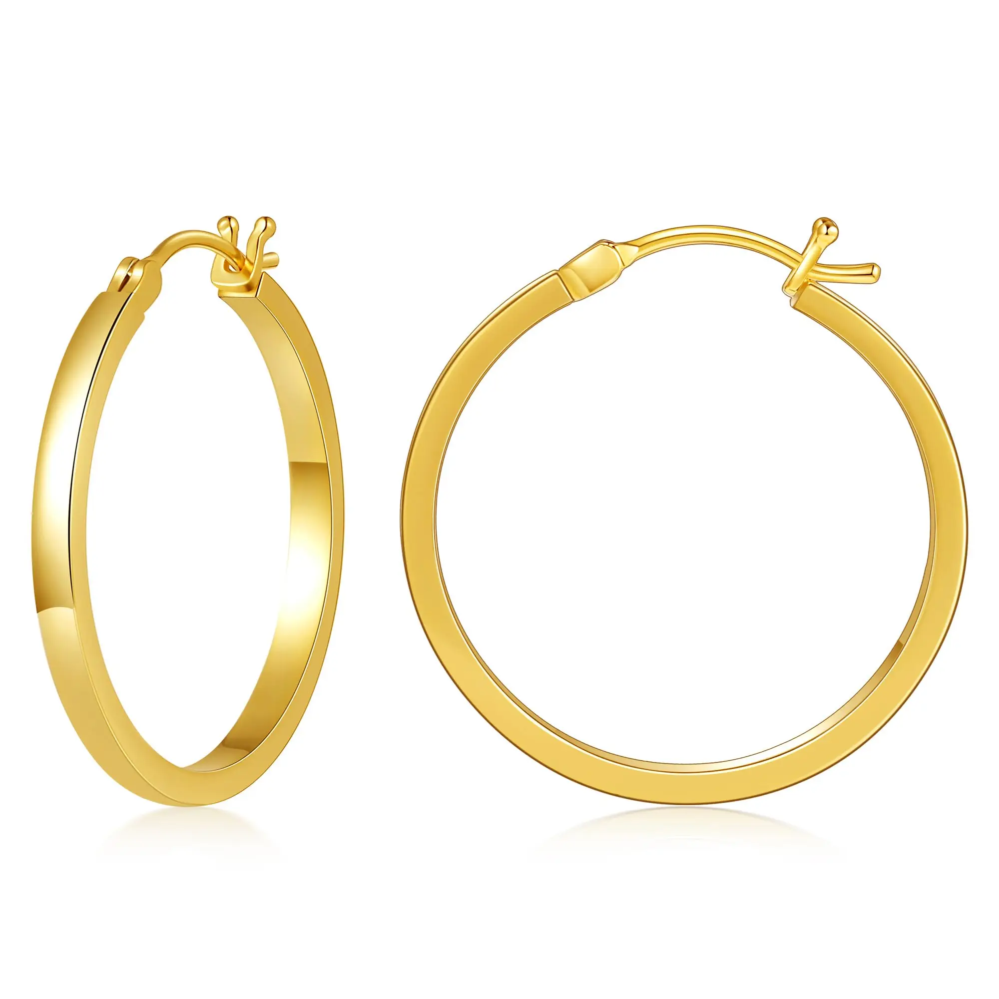 Top Trends: Vonmoos Lady High Quality Flatted Gold Hoop Earrings 14K Real Gold Plated Designer Jewelry Earring With 925 Sterling Silver Post Shoppable Styles