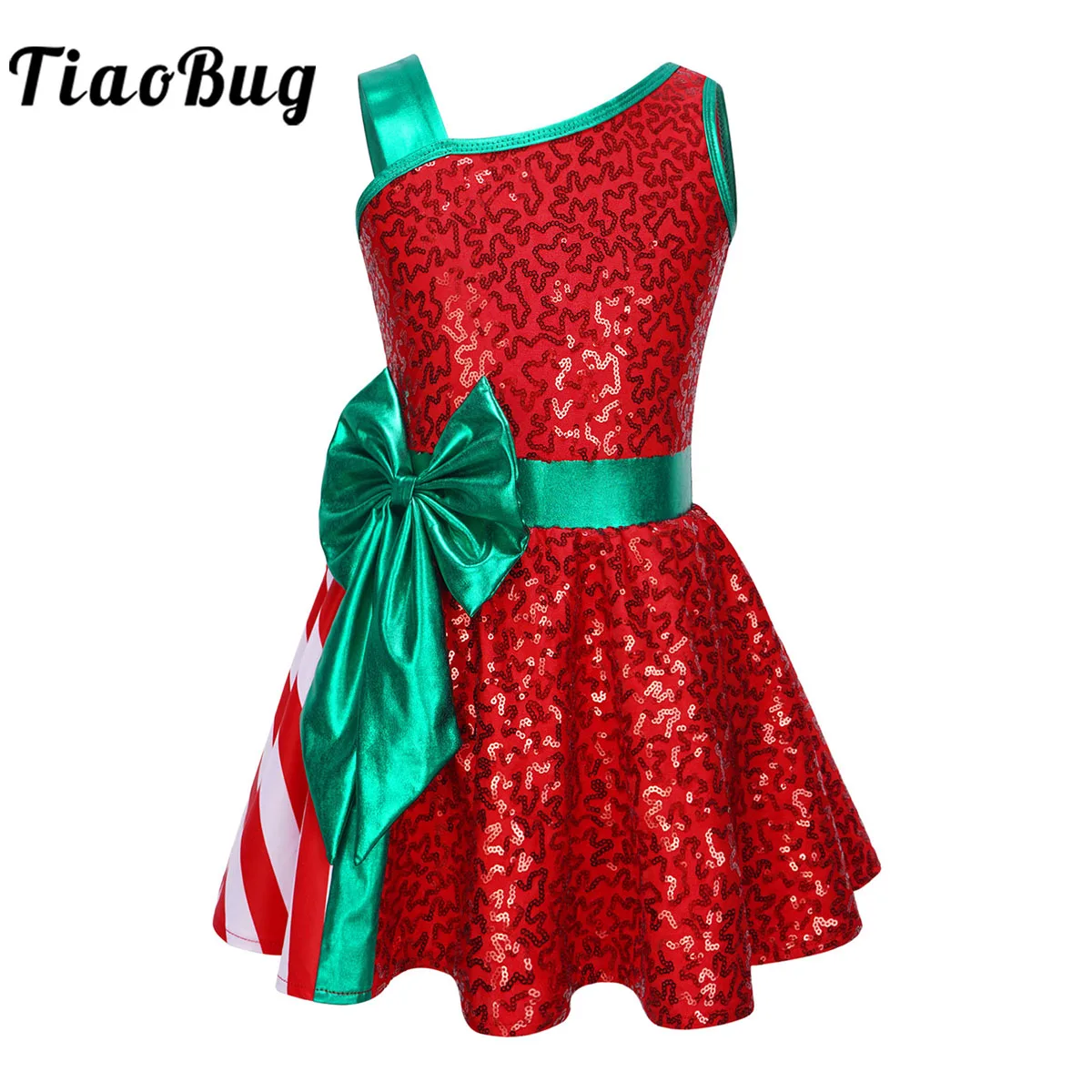 Top Trends: Kids Girls Sequins Christmas Sleeveless Stripe Bow Xmas New Year Cosplay Tutu Dress Dance Performance Dancewear Shoppable Styles