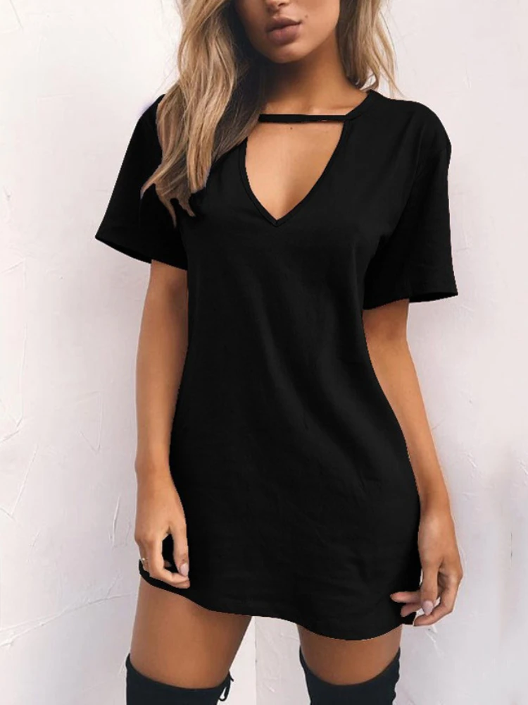 Top Trends: Sexy Elegant Dress Wrap Deep V Neck Cut Out Loose Dress Women Solid Color Short Sleeve Mini Dress Club Party Vestidos Shoppable Styles