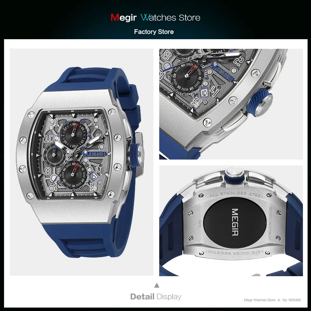 Top Trends: MEGIR Chronograph Quartz Watch For Men Luxury Stainless Steel Quartz Wristwatch With Luminous Hands Auto Date Blue Silicone Band Shoppable Styles - Image 5