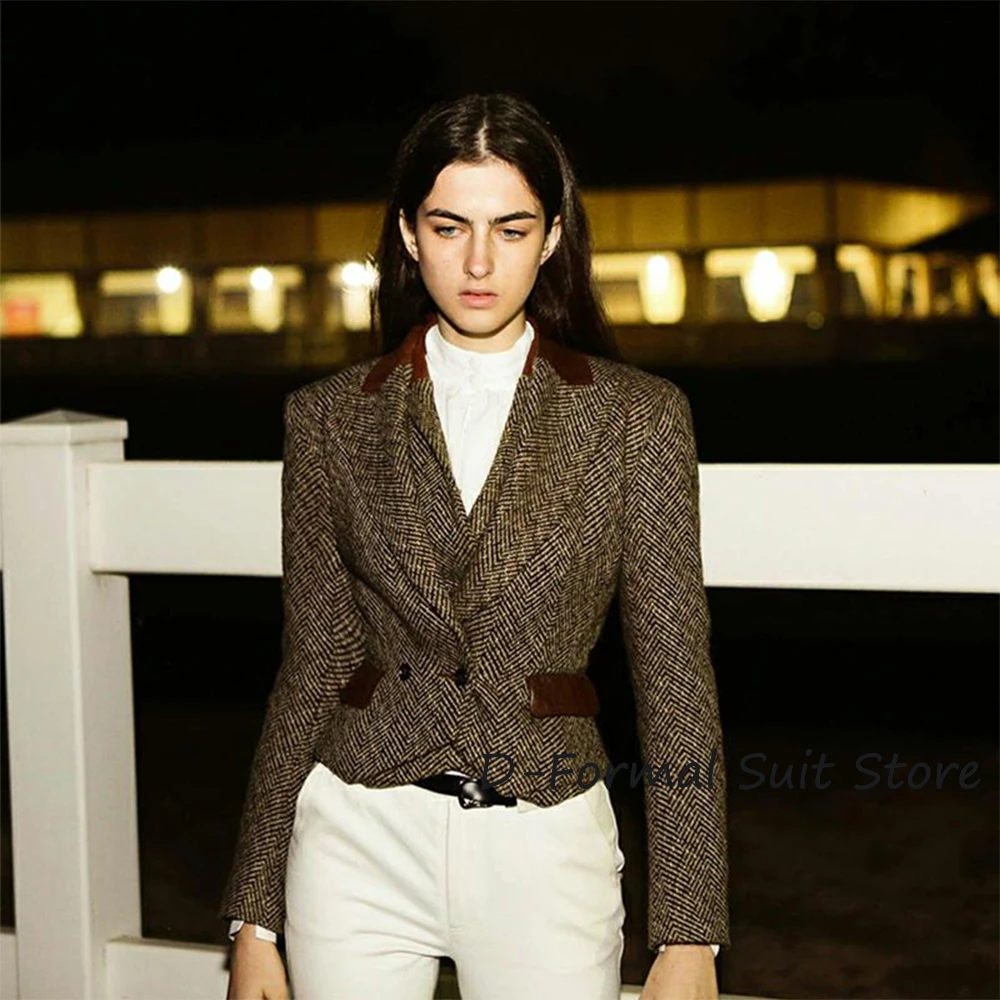 Top Trends: Herringbone Suede Women Single Breasted Blazer Fashion Slim Fit Winter Jacket And Vest Ladies Banquet Riding Suit Outwears Shoppable Styles