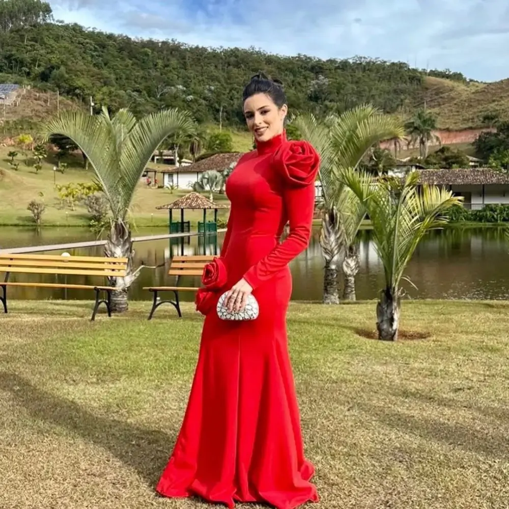 Top Trends: Saudi Arabia Women Elegant Evening Dresses High Waist Floor Length Prom Dress Long Sleeve Lapel Sexy Formal Red Party Dress Shoppable Styles - Image 3