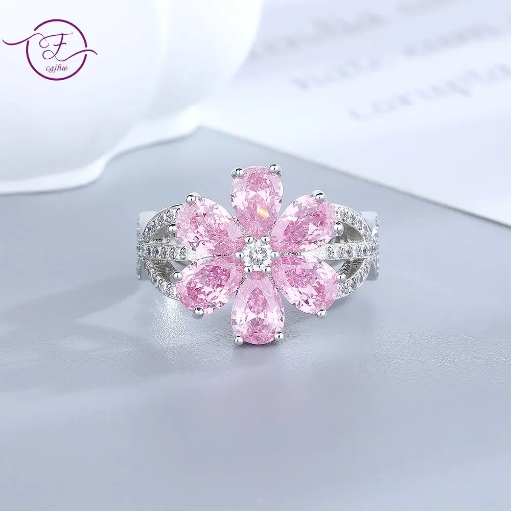 Top Trends: Pink Flower Sparkling Zircon Engagement Wedding Ring 18K Gold Plated White Gold Plated Fine Jewelry For Women Shoppable Styles