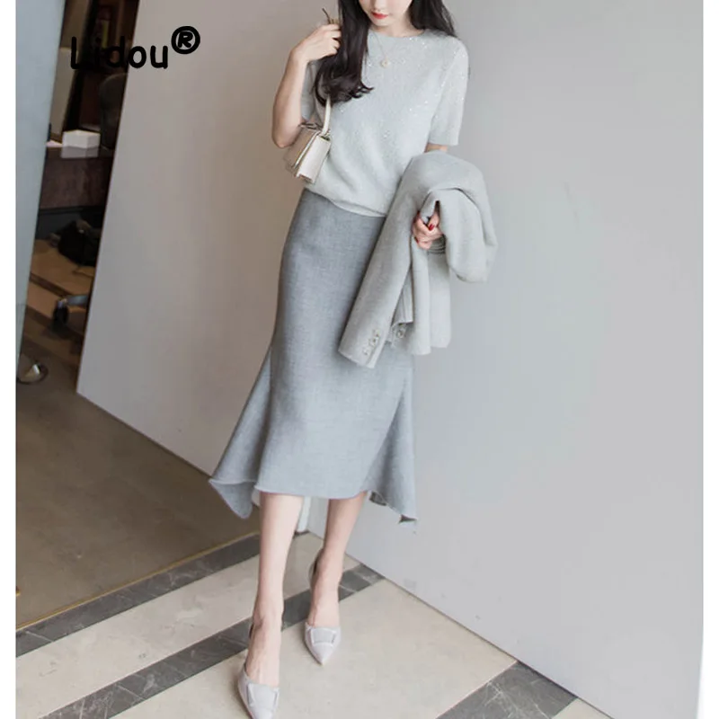 Top Trends: Classic Solid Color Knee Length Fishtail Skirt With Crotch Cover Skirt High Waisted And Slim All-match Half Length Skirt Shoppable Styles