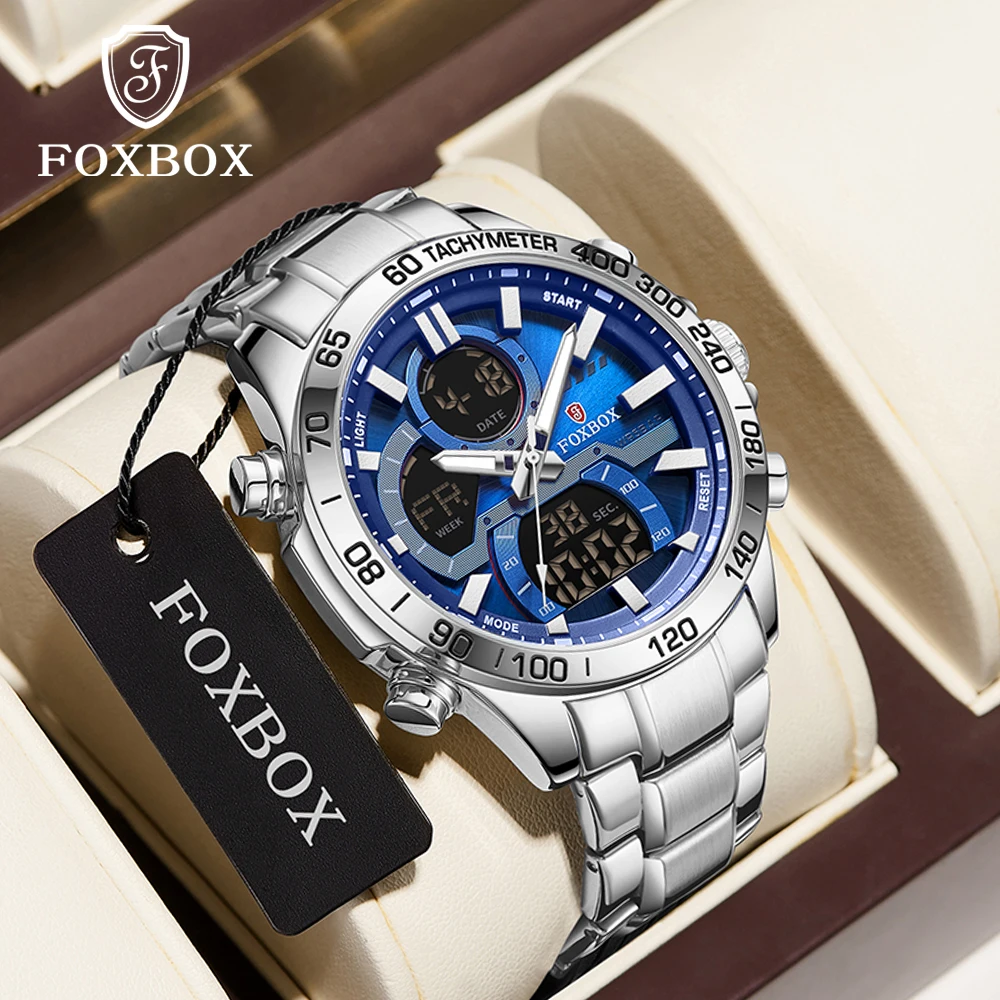 Top Trends: FoxBox Luxury Design Men Quartz Watches Fashion Business Chronograph Stainless Steel 5Bar Waterproof 3C Wristwatch Reloj Hombre Shoppable Styles